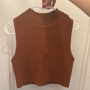 Altar’d State Rust Orange Sleeveless Ribbed Knit Crop Top with Mockneck, M